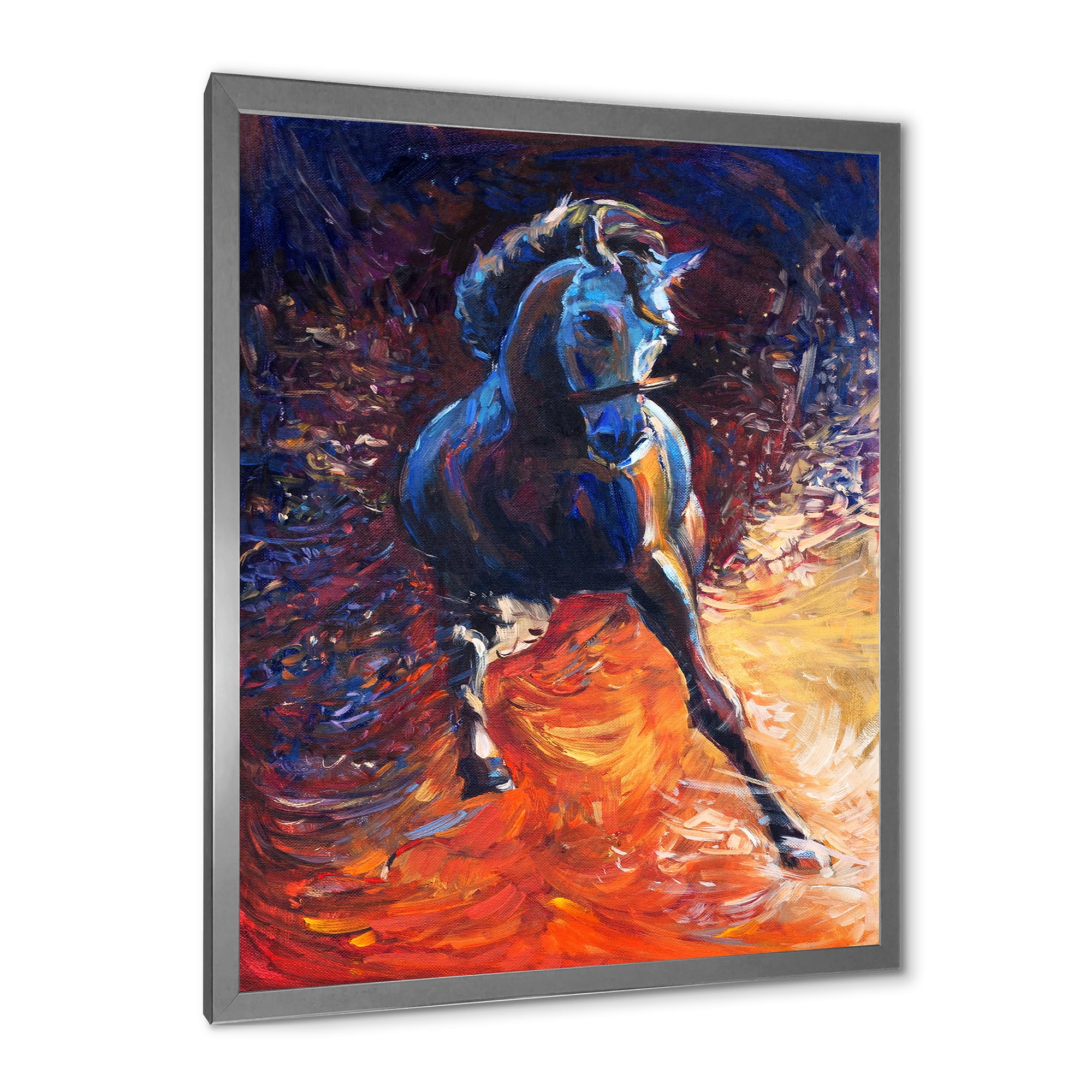 Designart 'Portrait Of A Galoping Blue Horse' Farmhouse Framed Art Print