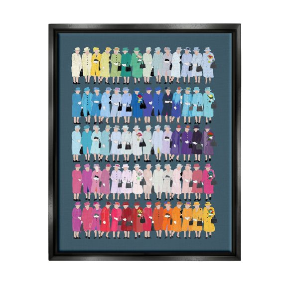 Stupell Industries Varied Pop Style Royal Queen Fashion Rainbow Graphic Art Jet Black Floating Framed Canvas Print Wall Art, Design by Amelia Noyes