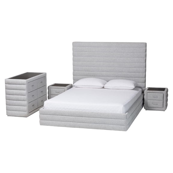 Baxton Studio Cadmus Gray Channel-Tufted Fabric Queen 4-Piece Bedroom Set
