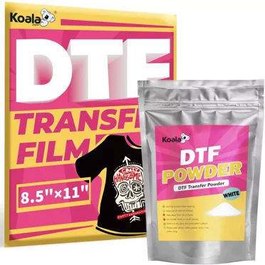 KOALA DTF Film Powder Kit - 8.5x11 DTF Transfer Film 50 Sheets   2.2lb White DTF Transfer Powder for Sublimation Heat Transfer on Dark / Color T-shirts
