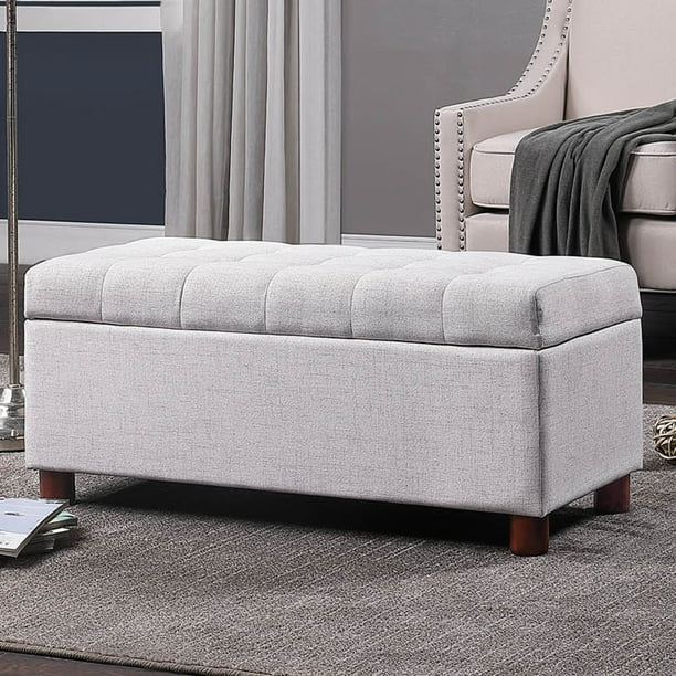 Storage Bench Clams Upholstered Footstool Rectangular End Of Bed With Wood Frame Ottoman For Bedroom Living Room Entryway Modern Beige Com Storage Bench Clams Upholstered, Bed Storage Bench White