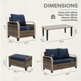thumbnail image 2 of COOS BAY 6 Piece Brown Wicker Patio Sofa Set Outdoor Rattan Furniture Conversation Set Loveseat, Dining Chairs and Ottomans with Blue Cushions, Wood Grain Top Tables, 2 of 8