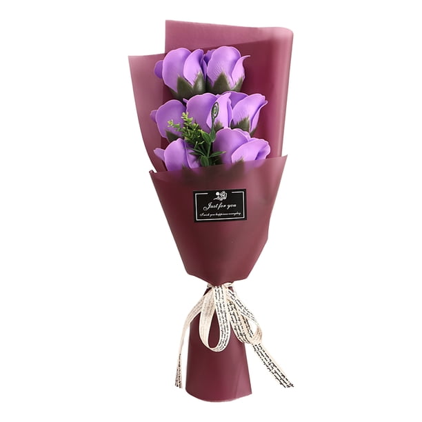 Ramo de rosas artificiales de 7 cabezas, hecho a mano, con pétalos de flores de jabón, ideal como decoración para aniversarios, cumpleaños, regalos para mujeres, madres, esposas y novias.
