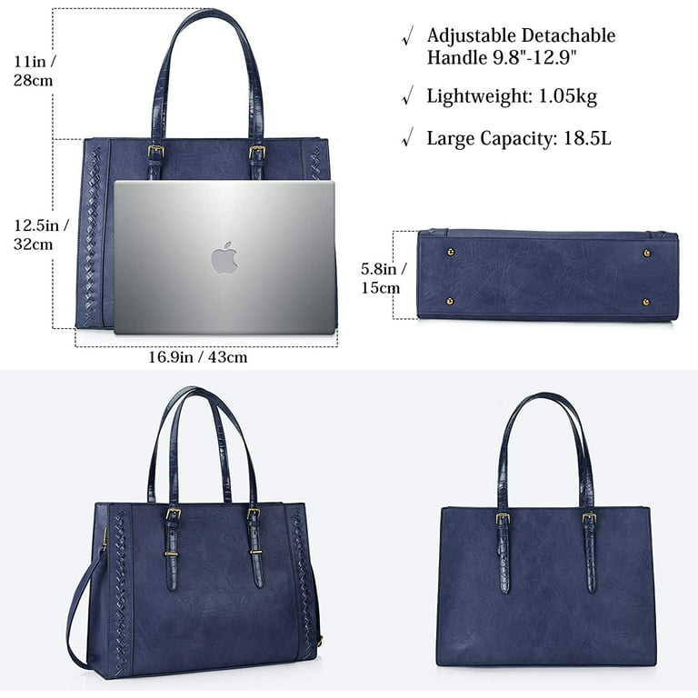  Laptop Bag for Women 15.6 Inch Laptop Tote Bag Waterproof  Leather Computer Tote Bag Business Lightweight Office Briefcase Large  Capacity Handbag Shoulder Bag Deep Blue : Electronics