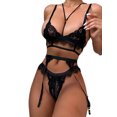 thumbnail image 2 of VISgogo Lencería erótica para mujer, tres piezas con decoración de encaje, correa de hombro ajustable con cuello en V sexy VISgogo moda, 2 of 6