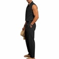 thumbnail image 4 of Ceisia Men Lapel Sleeveless Button Down Shirt and Belted Straight Leg Pants 2 Piece Linen Outfit Black XXL Gift, 4 of 8