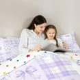 thumbnail image 5 of Homewish Dreamy Bowknot Kids Queen Comforter Set, Fairy Tale Princess Bedding Sets, Cartoon Purple Plaid Bow-tie Reversible Bedding Comforter Set, Super Cozy Room Decor, 3pcs, 5 of 8