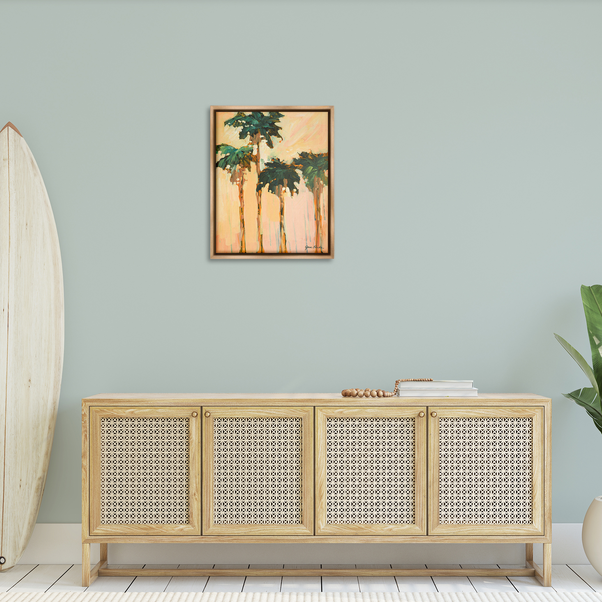 Stupell Industries Shady Palms Impression Coastal Painting Brown Floater Framed Canvas Art Print Wall Art, 25 x 31