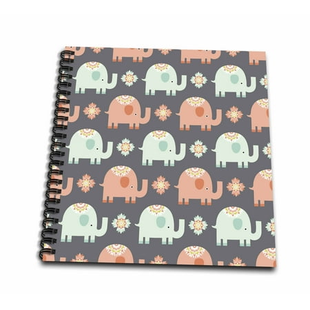 3dRose Cute Pink and Light Blue Decorated Elephants Pattern - Mini Notepad, 4 by 4-inch