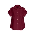 thumbnail image 6 of Miluxas Womens Short Sleeve Button Down Shirts Loose Fit V Neck Business Casual Blouses Summer Solid Top with Pockets Wine, 6 of 7