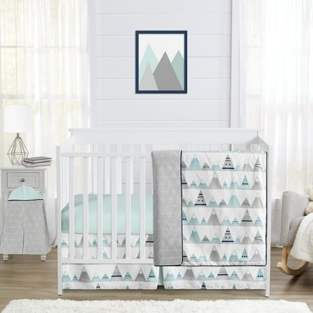 UPC: 0846480055365 | Mountains Grey Aqua 4 Piece Microfiber Crib Bedding Set by Sweet Jojo Designs