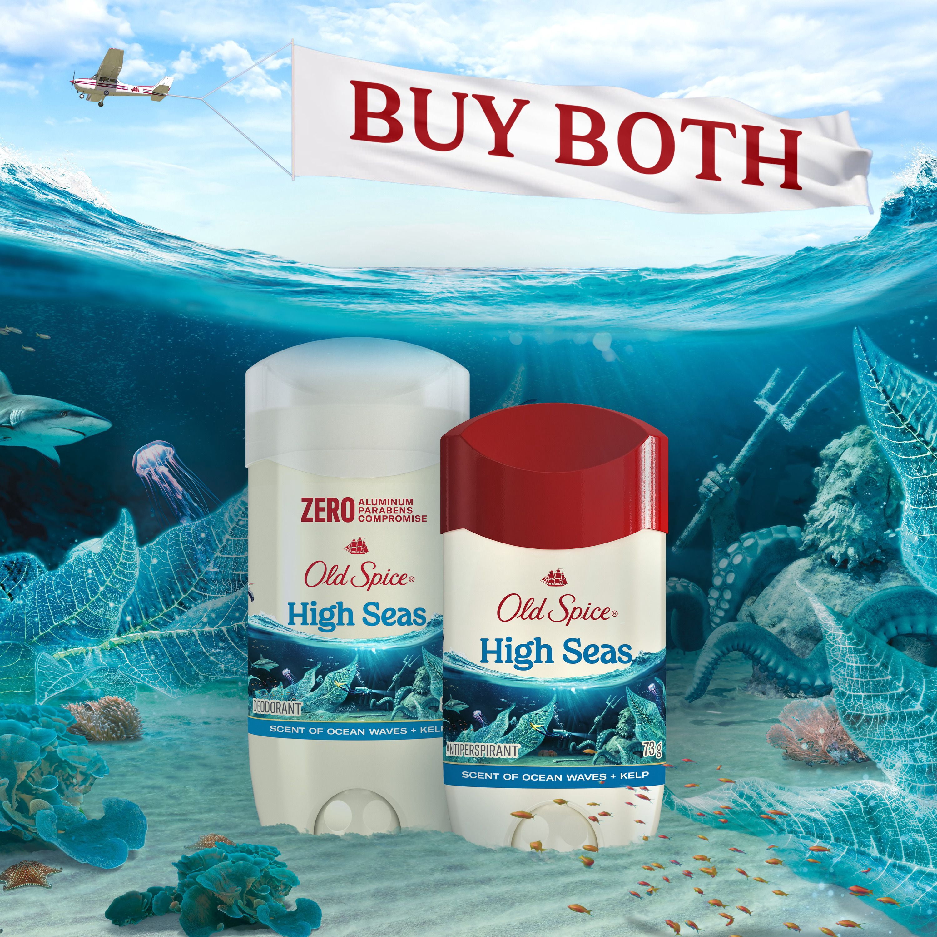 Antisudorifique et désodorisant Old Spice pour hommes, High Seas, parfum de vagues océaniques et algues, fraîcheur durable 24/7