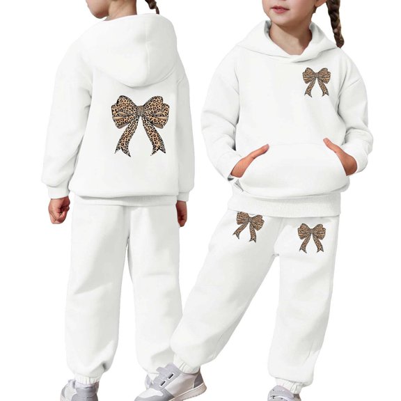 oqasdz Girls Clothes y2k Long Sleeve Sweatsuit with Bow Print Design Hoodies and Joggers Sweatpants Cute Outfit for Athletic Sports Loose Fit Casual Outdoor Activities Dailywear