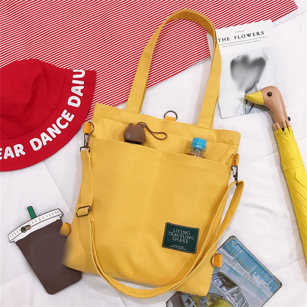 Toma Casual Shoulder Bag Solid Color Crossbody Tote Handbag Adjustable  Strap Fashion Large Capacity Pouch Office College Ladies Yellow