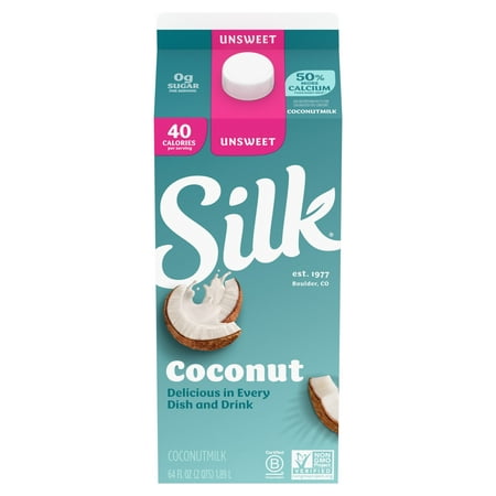 Silk Dairy Free, Gluten Free, Unsweet Coconut Milk, 64 fl oz Half Gallon