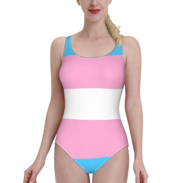 Trans One Piece Swimsuit Women Ruffle Monokini Shoulder Swimsuit Bathing Suit Swim Wear Pride Flag Trans Pride Flag Trans Pride