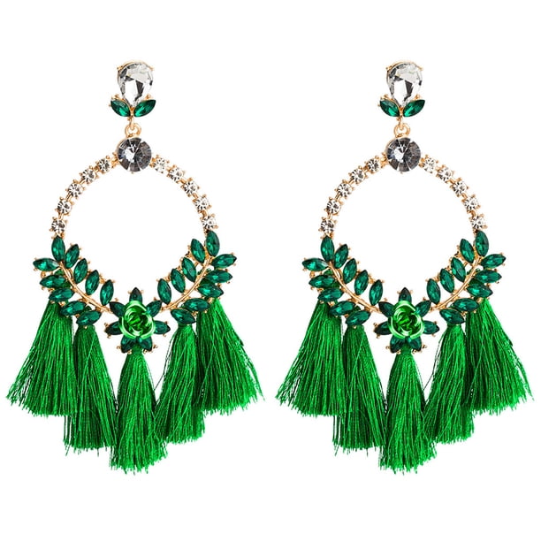 Pendientes de aleación Minnieouse con colgante de borla adorno en forma de flor Verde