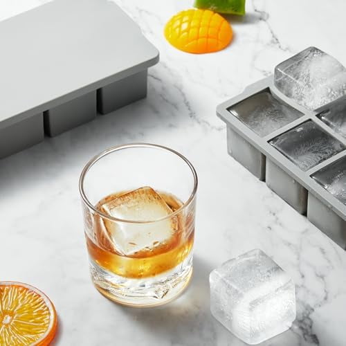 Large Ice Cube Tray with Lid Pack of 2, Stackable Big Silicone Square Ice Cube Mold for Whiskey Cocktails Bourbon Soups Frozen Treats, BPA Free