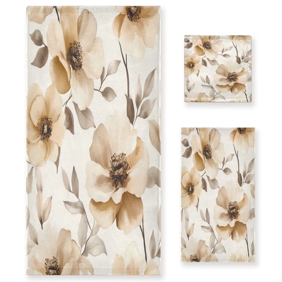 Three-Piece Towel Set Face Towel Towel Set Hand Towel Bath Towel Cotton Bath Towels Bath Towel Sets Hand Bath Towels Cream Flowers