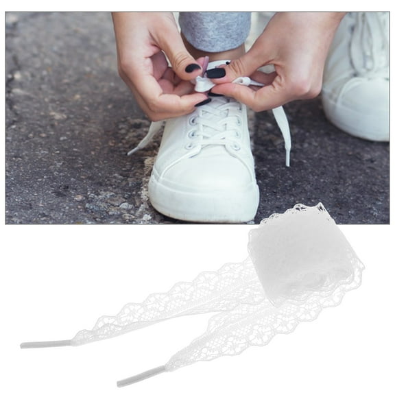 ibasenice 2Pcs White Flat Lace Shoe Laces Detachable Ribbon for High Heel Shoe Decoration