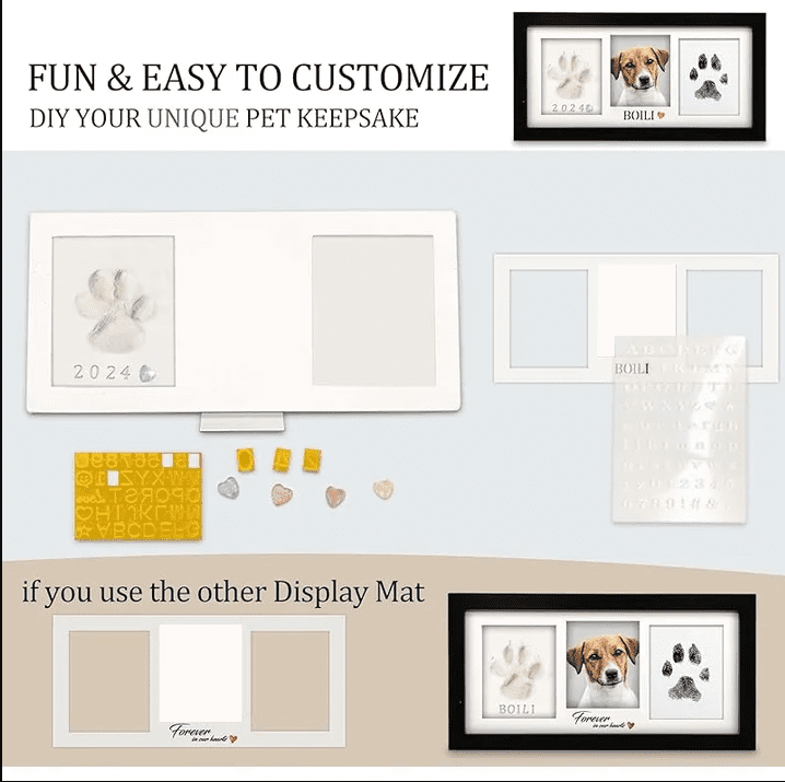 Zeokiar Paw Print Frame Kit,Dog/Cat Paw Print Kit,Soft Pawprint Clay&Clean Touch Ink Pad,Pet Paw Print Impression Kit with Customization Tool,Wooden Pet Memorial Frame,DIY Dog Lover Gifts