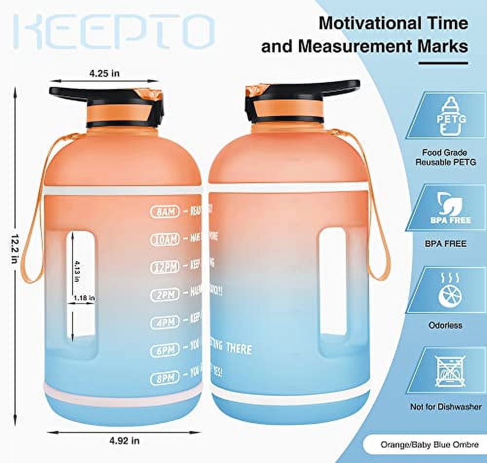 KEEPTO 64oz, 128oz Water Bottle with Straw & Handle - Motivational