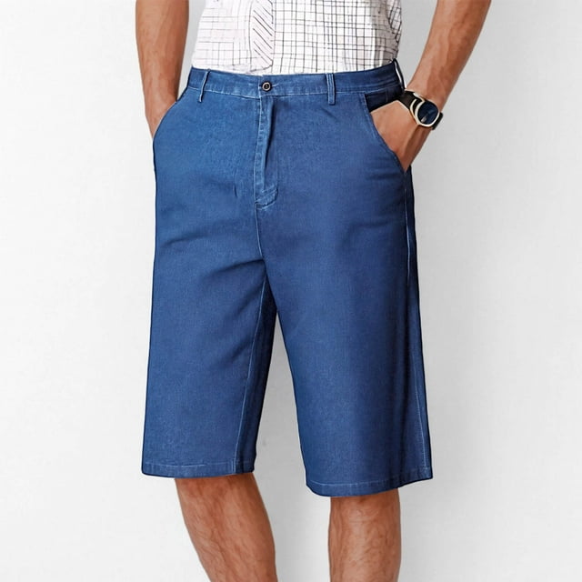 LOVZFMLL Jeans Mens Casual Solid Zipper High Stretch Straight Leg High Waisted Capris Jeans