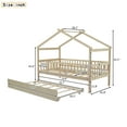 thumbnail image 7 of Holaki Twin Size Wood House Bed with Trundle and Guardrails for Kids, Natural, 7 of 7