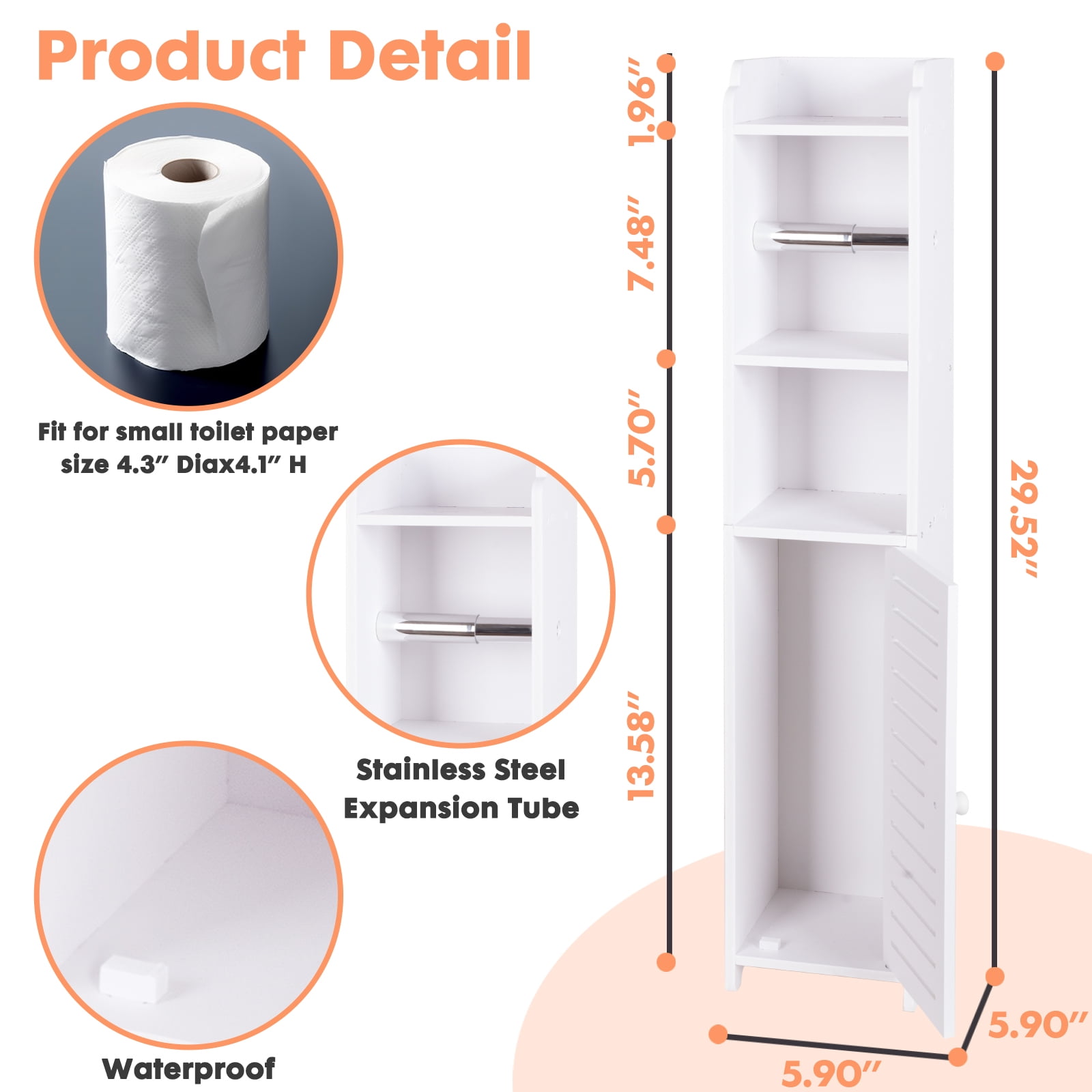 PinkSheep Bathroom Storage Cabinet with Doors and Shelves, Freestanding Toilet Paper Holders Stand Storage Cabinet Organizer Shelf for Small Spaces, White