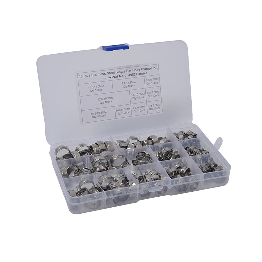 100PCS Stainless Steel Single Ear Hose Clamps 10 Types Hydraulic O