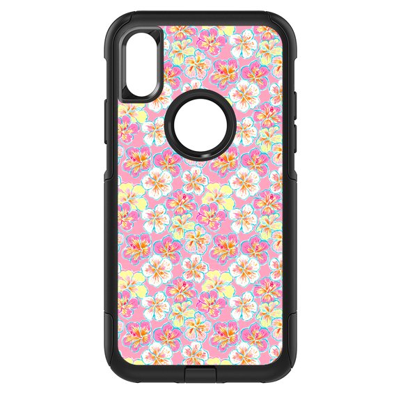 DistinctInk Custom SKIN / DECAL compatible with OtterBox Commuter for iPhone XR (6.1" Screen) - Preppy Pattern - Yellow White Pink Flowers Floral