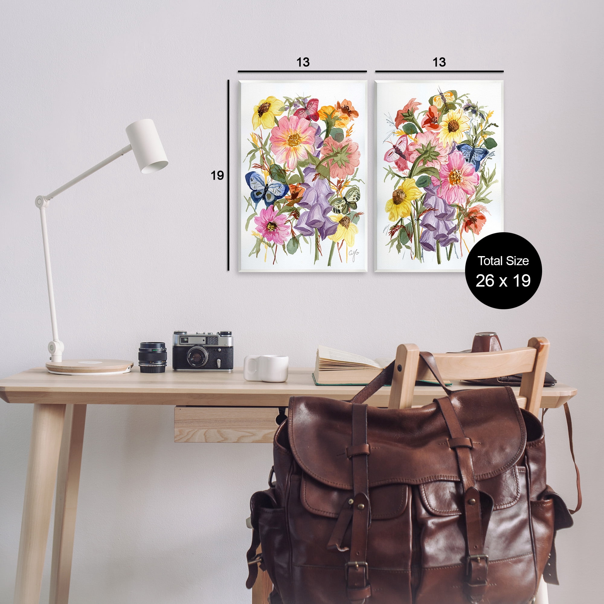 Stupell Industries Traditional Butterflies & Florals Botanical & Floral Painting Unframed Art Print Wall Art, 13 x 19, Set of 2