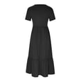 thumbnail image 2 of Kmbangi Femmes Col Rond Swing Longue Robe, Élégante Robe à Manches Courtes Robe d'Été en Vrac Solide avec Poches, 2 of 5