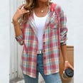 thumbnail image 5 of Snoarin Shirts for Women Fashion Loose Fitting Long Sleeved Plaid Cardigan Hooded Top Cardigan Shirt S-2XL, 5 of 6