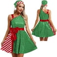 thumbnail image 5 of Aislor Womens Christmas Santa Claus Candy Cane Stripe Sequins Dance Dress with Hat Set Party Green XXL, 5 of 7