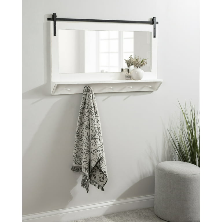 Rugged Refinement Modern Farmhouse Wooden and Metal Wall Shelf with Hooks