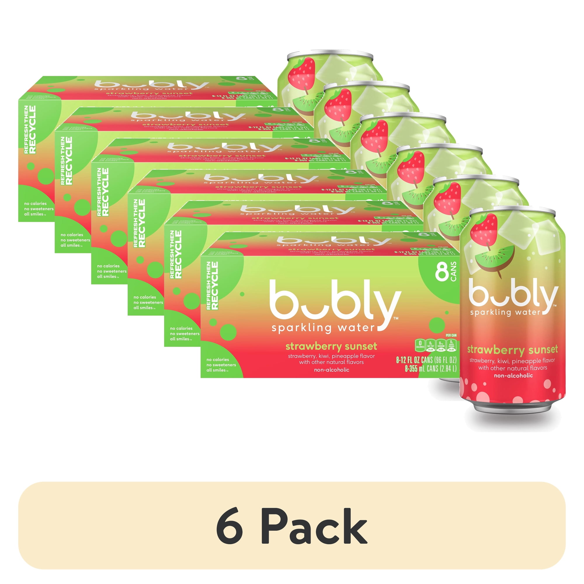 (6 pack) bubly Strawberry Sunset Sparkling Water, 12 fl oz, 8 Pack Cans