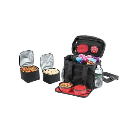 Etna 5 Piece Dog Food Travel Bag Set - 2 Collapsible Silicone Bowls, 2 Pet Food Containers in Portable Carry Tote