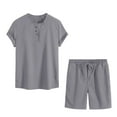 thumbnail image 2 of Awdenio Men's 2 Piece Outfits Linen Set Short Sleeve Shirt Top and Drawstring Waist Vacation Short Sets, 2 of 5