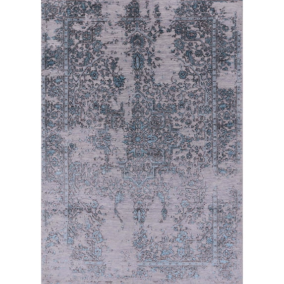 Ahgly Company Machine Washable Indoor Rectangle Industrial Modern Mist Blue Area Rugs, 2' x 5'