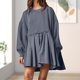 thumbnail image 1 of Vestido de manga larga para mujer vestido de retales de Color sólido vestido informal para desplazamientos diarios, 1 of 8