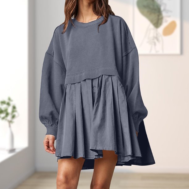 Vestido de manga larga para mujer vestido de retales de Color sólido vestido informal para desplazamientos diarios