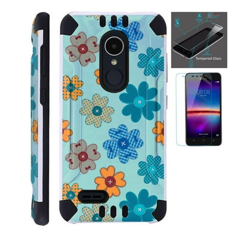 - For LG Stylo 3 Case / LG Stylo 3 Plus Case (2017) LS777 MP450 M430 + Tempered Glass Screen Protector / Slim Dual Layer Brushed Texture Armor Hybrid TPU KomBatGuard Phone Cover (Teal Button Flower)