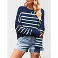 thumbnail image 4 of Women'S Oversized Batwing Sweaters Fall Outfits Trendy Crewneck Knit Side Slit Fashion Pullover Tops Blue & Green S, 4 of 7