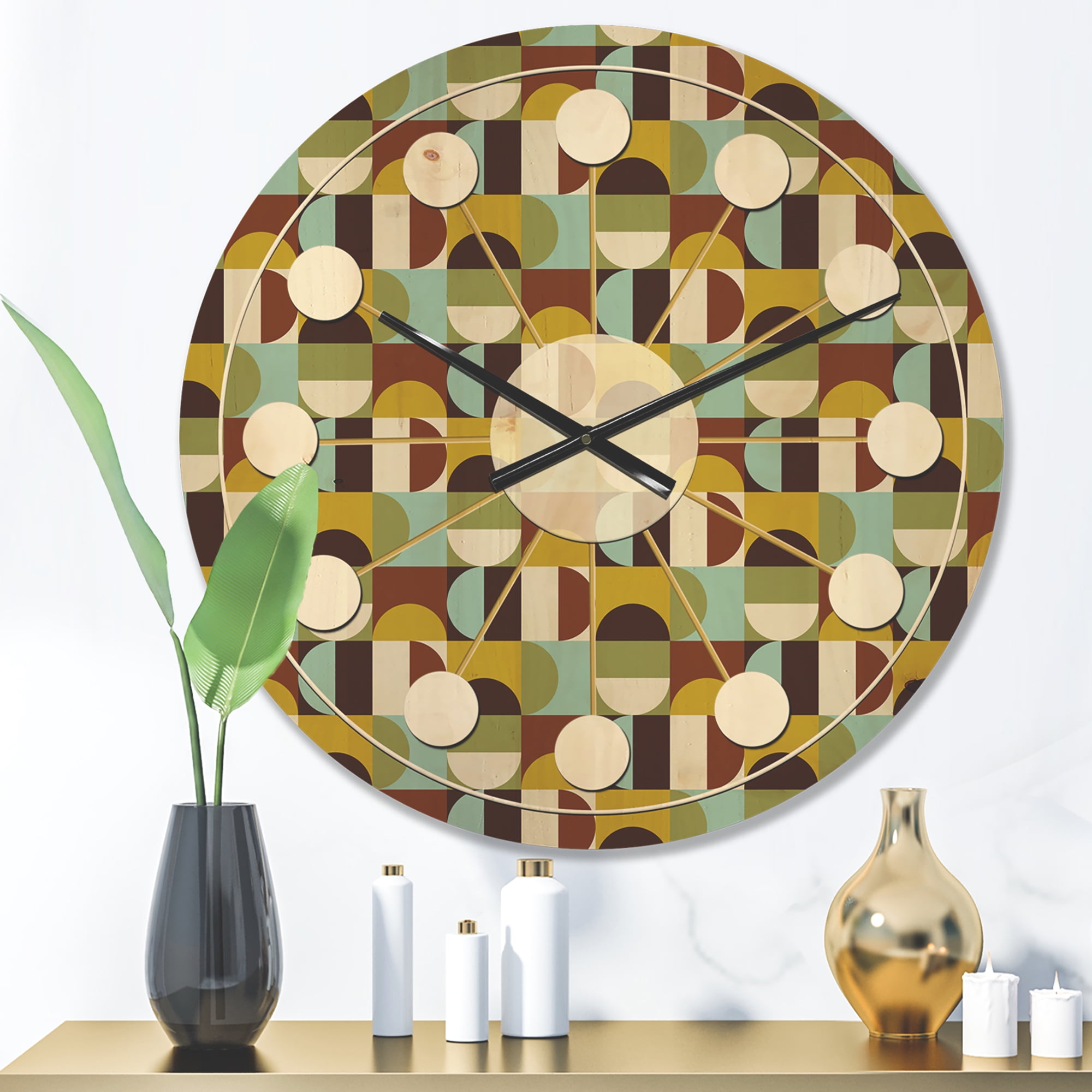 Designart 'Polka Dots Retro Pattern I' Mid-Century Modern Wood Wall Clock