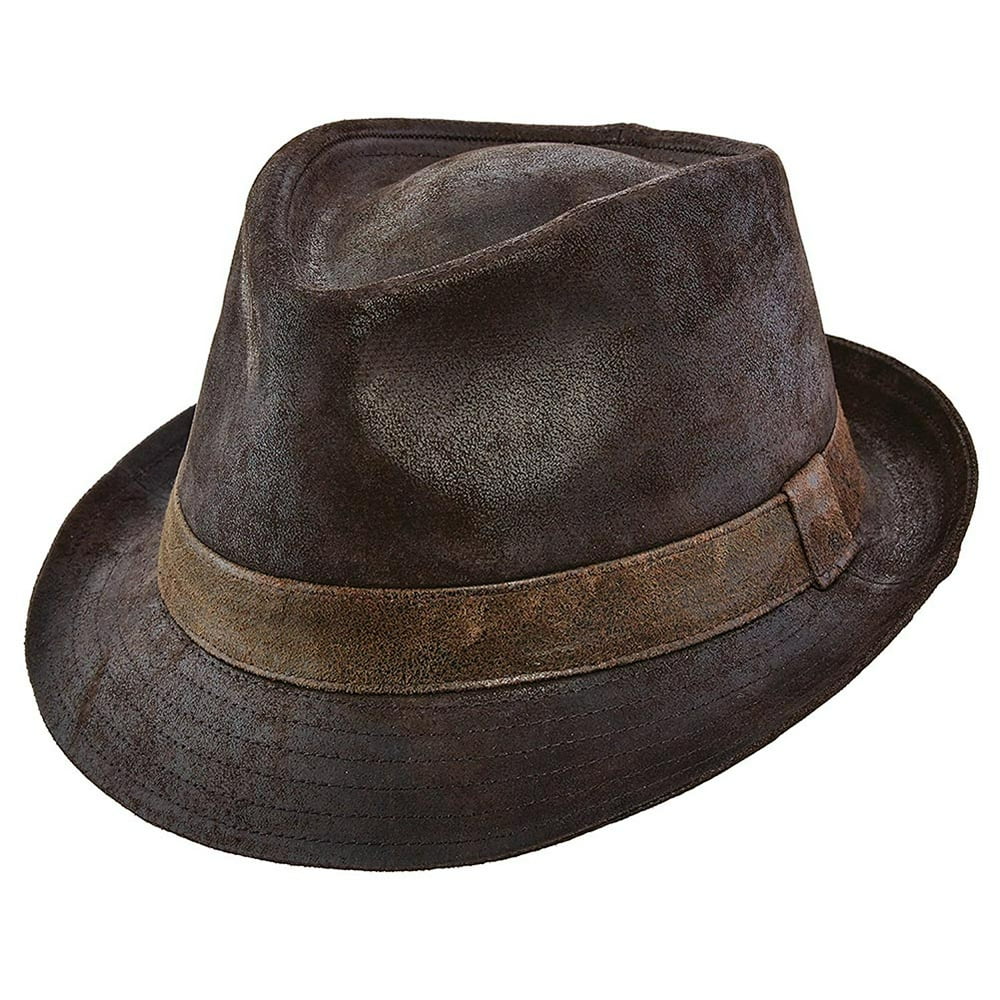 Stetson Stetson Men's Weathered Leather Fedora Hat Brown M Walmart