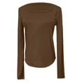 thumbnail image 5 of Arlun,Women's Basic Ribbed Stretchy Tshirts Solid Color Square Neck Long Sleeve Slim Fit T Shirts Fall Fashion Casual Soft Comfortable Tops for Women Brown M, 5 of 5