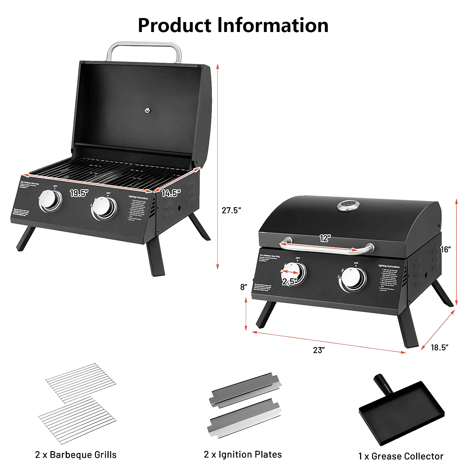 Hongge 2 Burner Portable Propane Gas Grill 6421