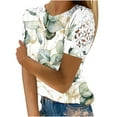 thumbnail image 2 of ICHUANYI Clearance Women Printing Round-Neck Lace Hollow Out Short Sleeve Pullover Slimming Blouse T-shirt Tops(Army Green, M) ICHUANYI WER2023081015936, 2 of 5
