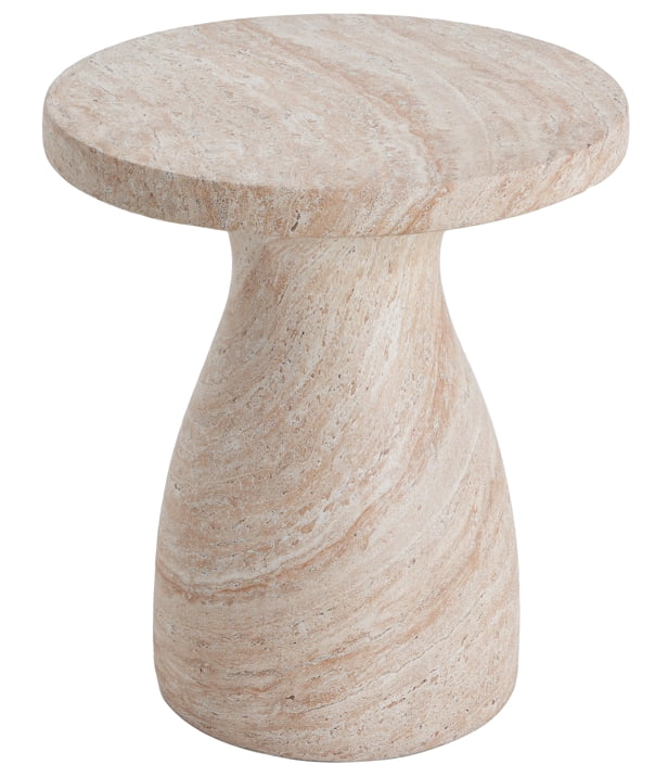 Side Table, Outdoor Indoor Travertine Lightweight Concrete Table for Patio Balcony Garden, Travertine Finish